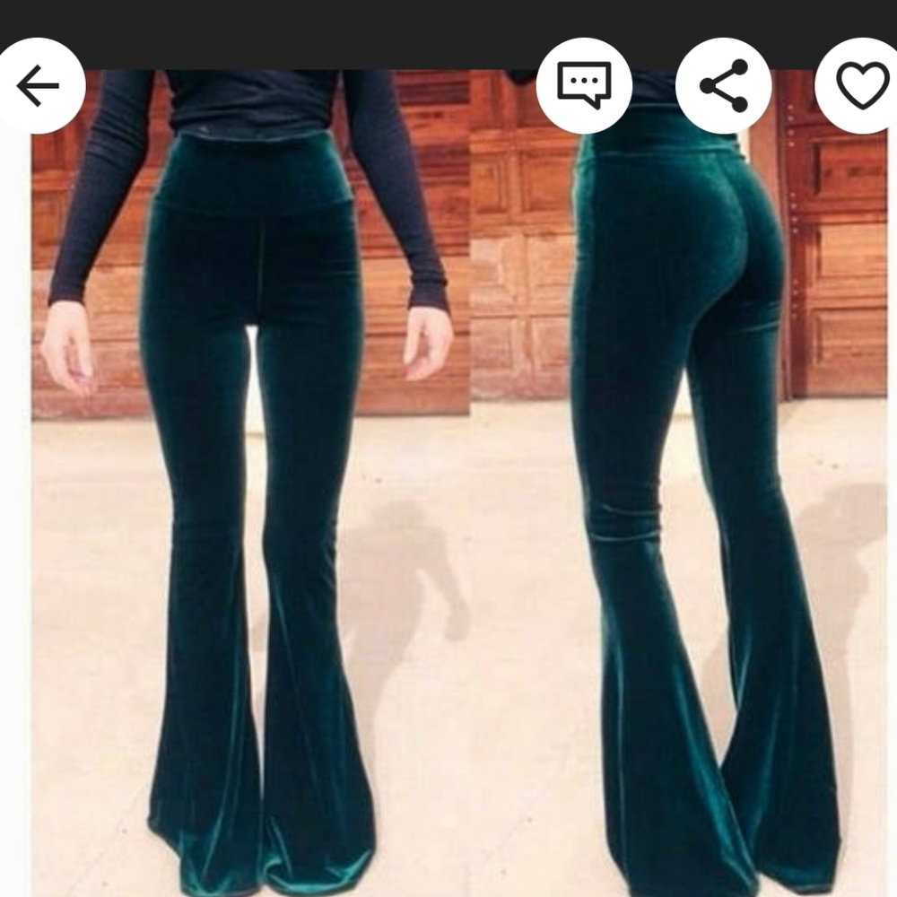 Teal/ dark green velvet  bellbottom pants